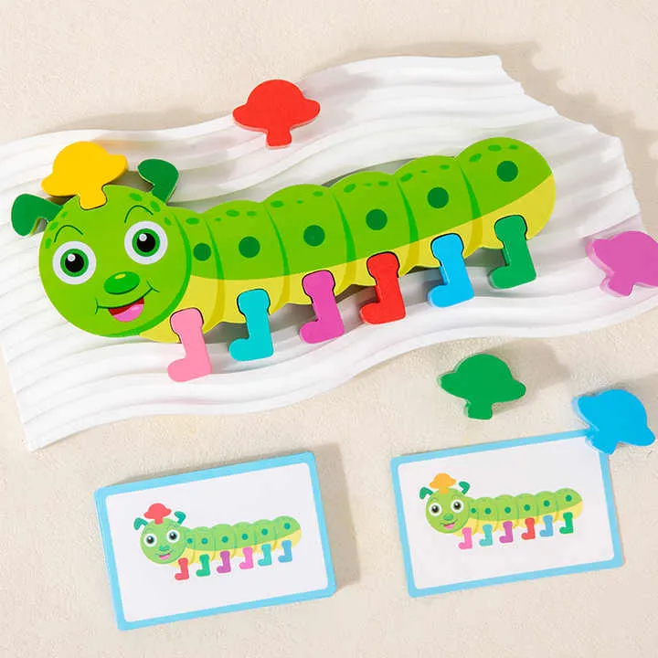 لعبة تعليمية خشبية للأطفال لعبة تربيلر بطاقة التعرف على الألوان مطابقة لعبة تعليمية Wooden Educational Toy for Kids Tribbler Game Color Recognition Card Matching Educational Toy