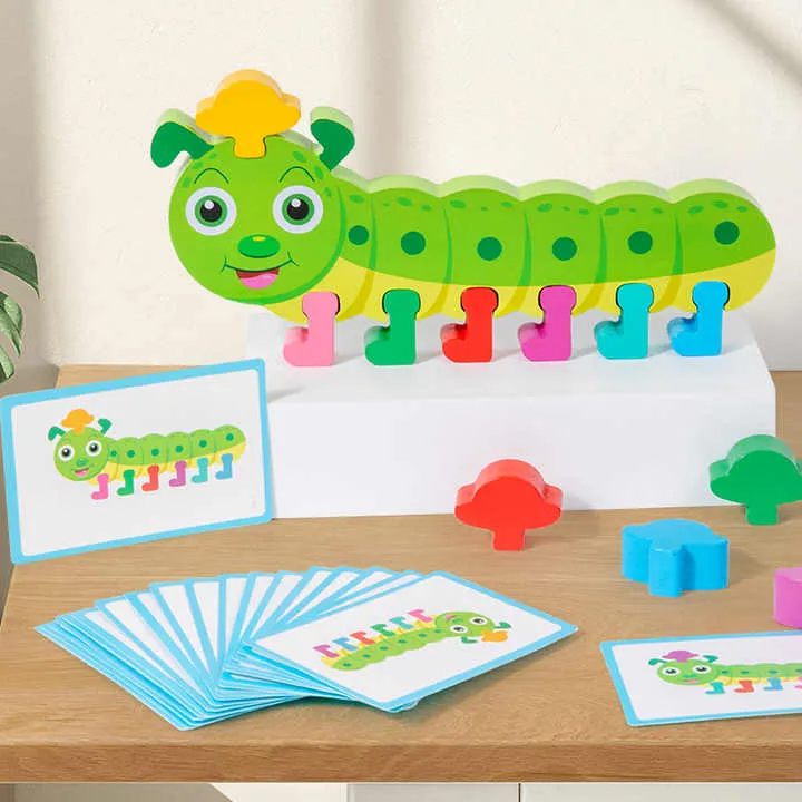 لعبة تعليمية خشبية للأطفال لعبة تربيلر بطاقة التعرف على الألوان مطابقة لعبة تعليمية Wooden Educational Toy for Kids Tribbler Game Color Recognition Card Matching Educational Toy