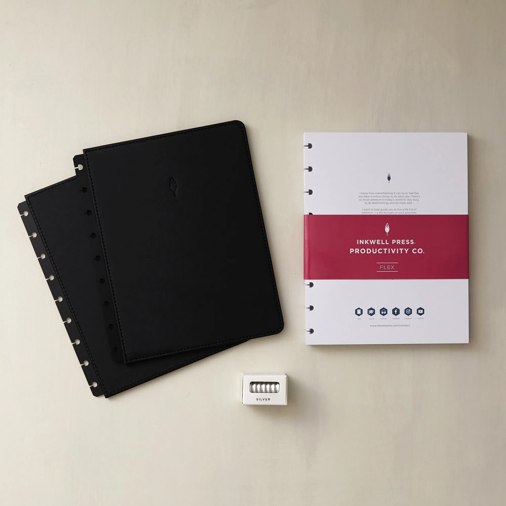 2025 Horizontal Flex Weekly Planner Bundle - Onyx Black Cover - Silver Discs