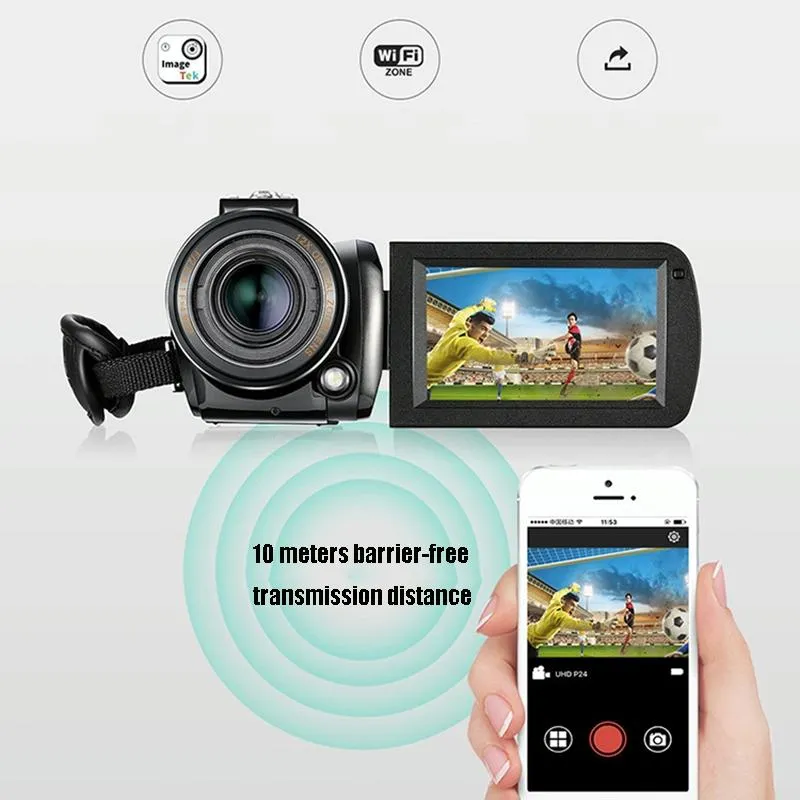 Ac5 4K Hd Night Vision Wifi 12X Optical Zoom Digital Video Dv Camera Camcorder - Standard & Microphone & Handheld Stand Black