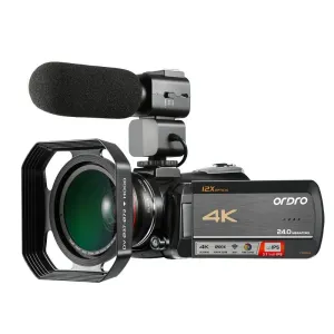 Ac5 4K Hd Night Vision Wifi 12X Optical Zoom Digital Video Dv Camera Camcorder - Standard & Microphone Black