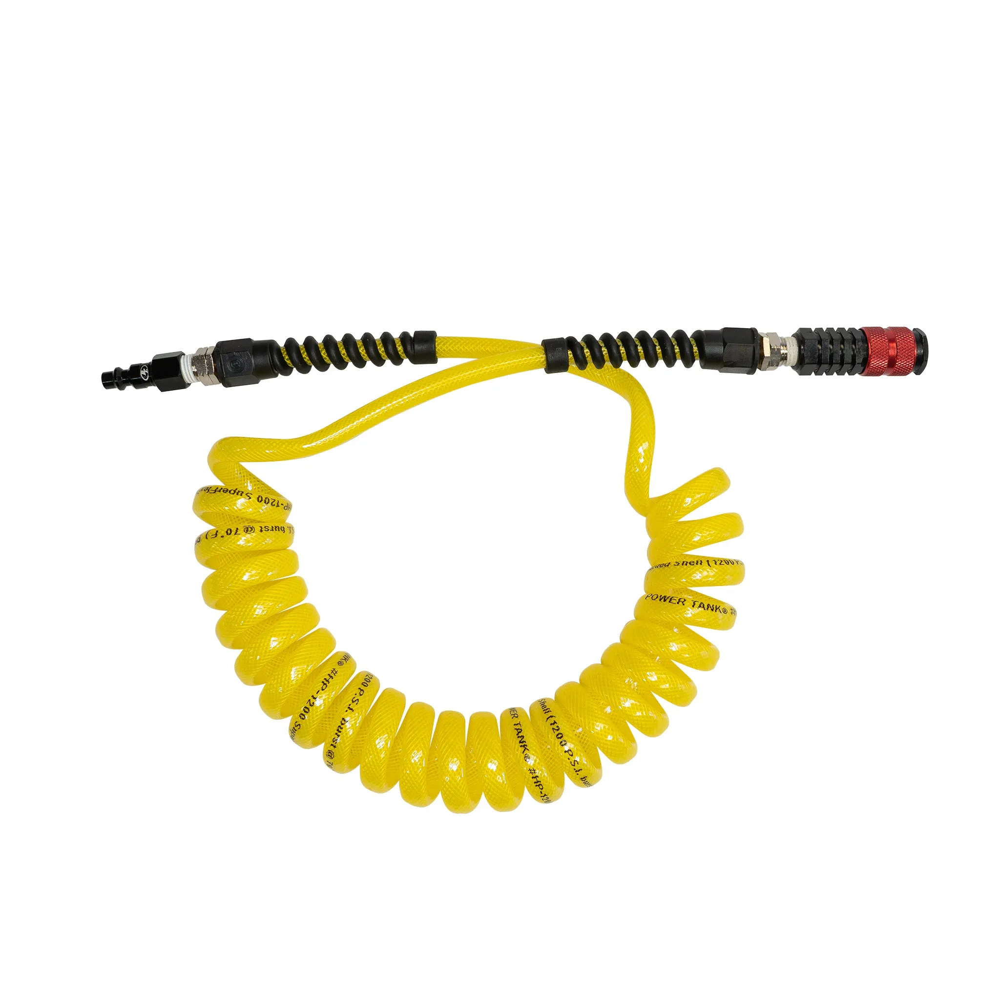 Air Hose 10 ft. Coiled 1/4" NPT Male Thread Superflex High Pressure Yellow Power Tank