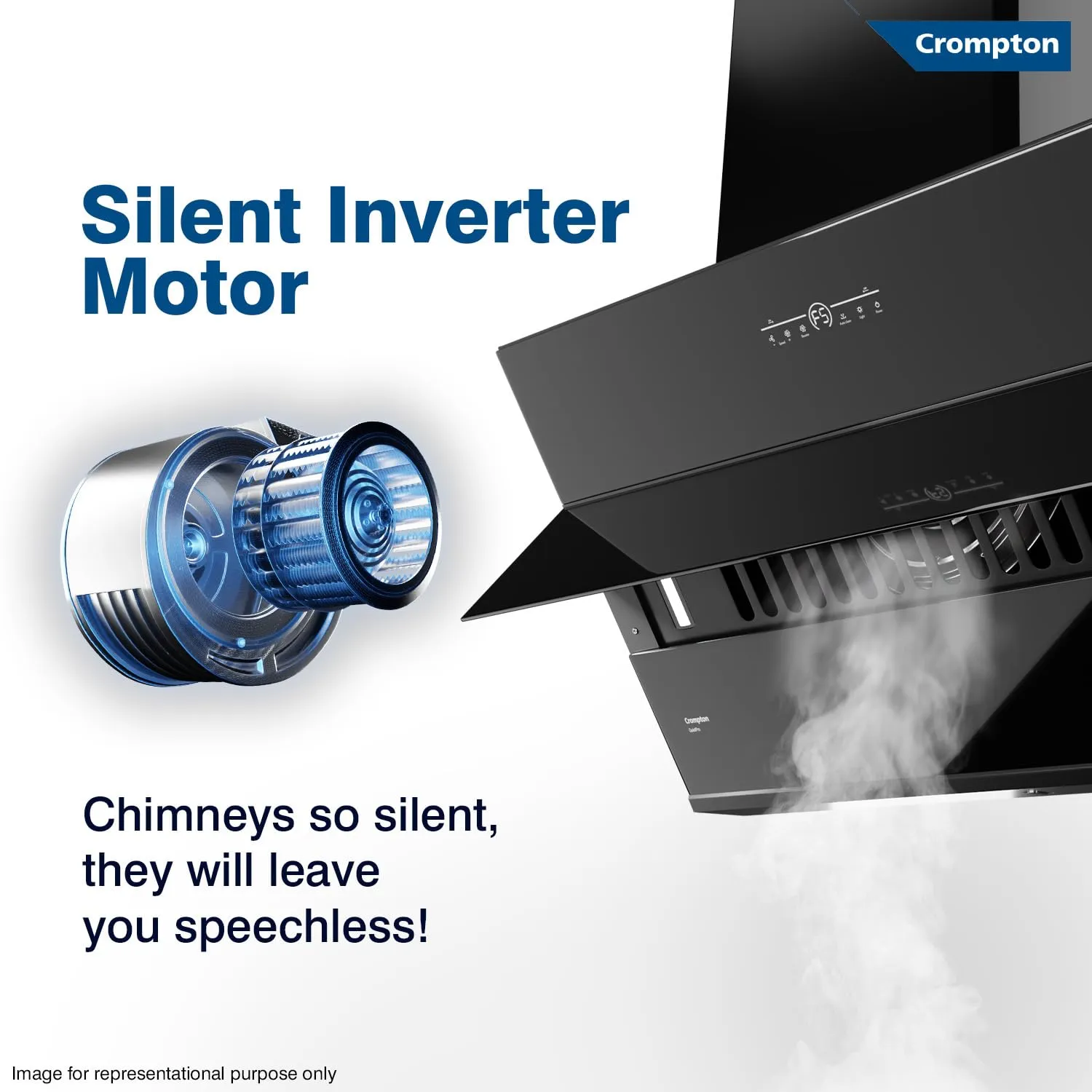 Crompton CHD-QPVI90FLE-MBL QuietPro Inverter Motor Inclined 90cm Filter less Auto Clean Wall Mounted Chimney Black 1710 CMH
