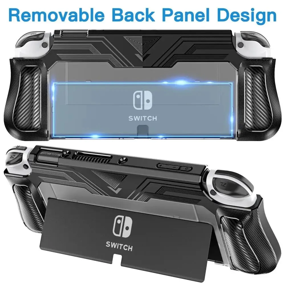 Dockable Case Compatible with Nintendo Switch Oled with Game Card Slots and 6 Pcs Thumb Grips