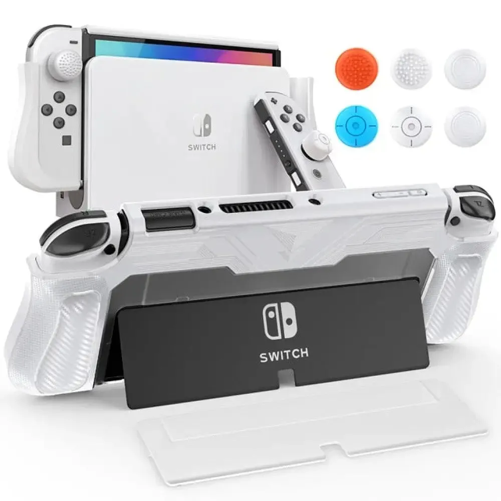 Dockable Case Compatible with Nintendo Switch Oled with Game Card Slots and 6 Pcs Thumb Grips