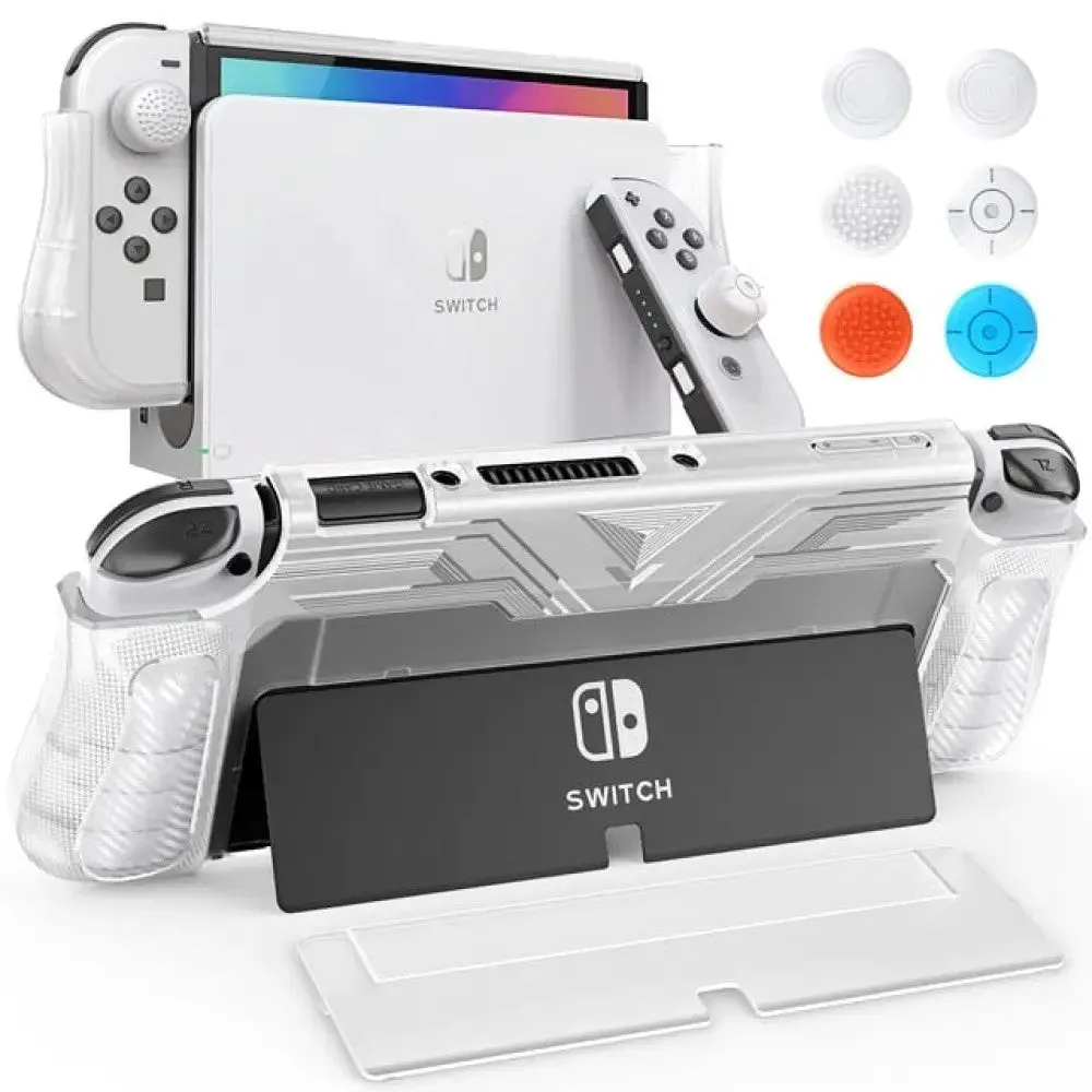 Dockable Case Compatible with Nintendo Switch Oled with Game Card Slots and 6 Pcs Thumb Grips