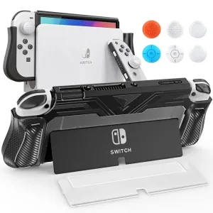 Dockable Case Compatible with Nintendo Switch Oled with Game Card Slots and 6 Pcs Thumb Grips