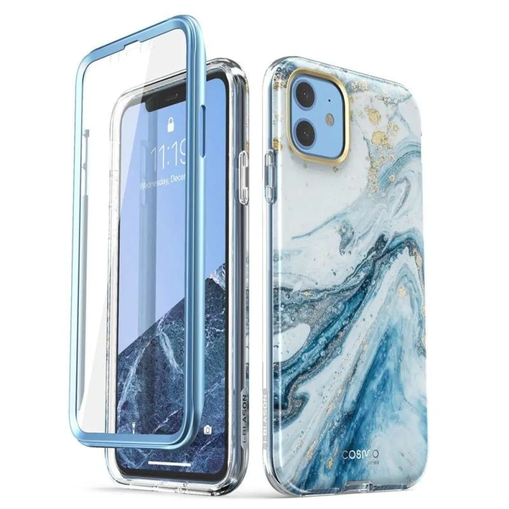 For Iphone 11 Case with Built-in Screen Protector Cosmo Full Glitter Marble Bumper