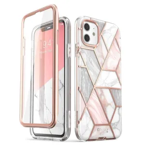 For Iphone 11 Case with Built-in Screen Protector Cosmo Full Glitter Marble Bumper