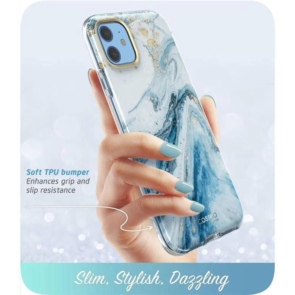 For Iphone 11 Case with Built-in Screen Protector Cosmo Full Glitter Marble Bumper