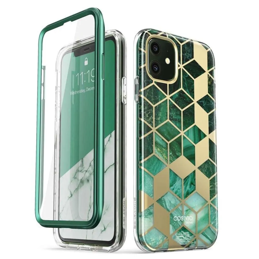 For Iphone 11 Case with Built-in Screen Protector Cosmo Full Glitter Marble Bumper