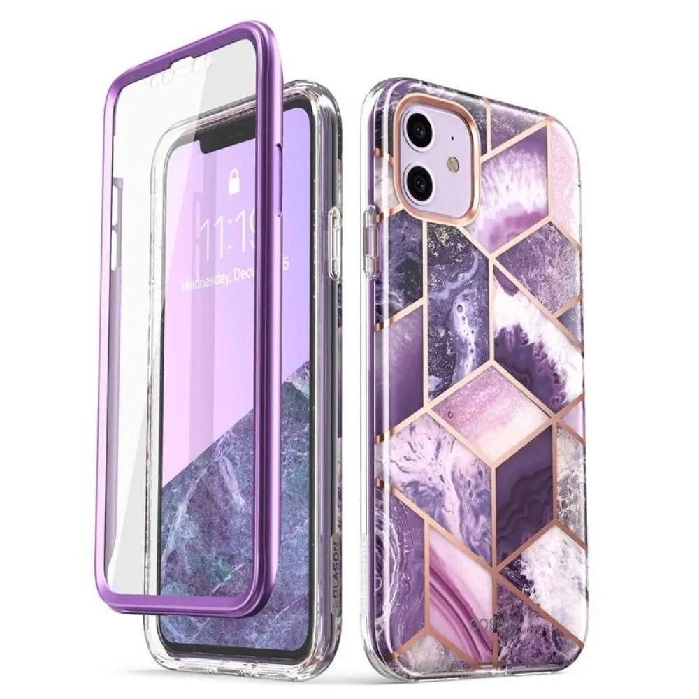 For Iphone 11 Case with Built-in Screen Protector Cosmo Full Glitter Marble Bumper