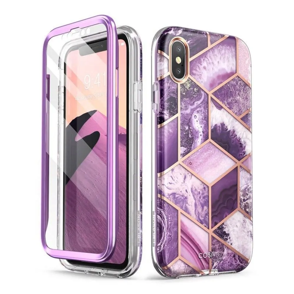 For Iphone Xs Max Case with Built-in Screen Protector Cosmo Series Glitter Marble
