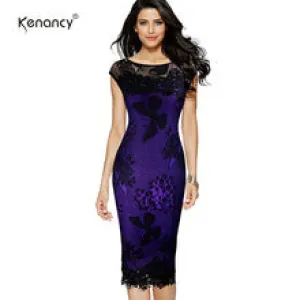 Kenancy 5XL Plus Size Women Pencil Dress Lace Bodycon Dress