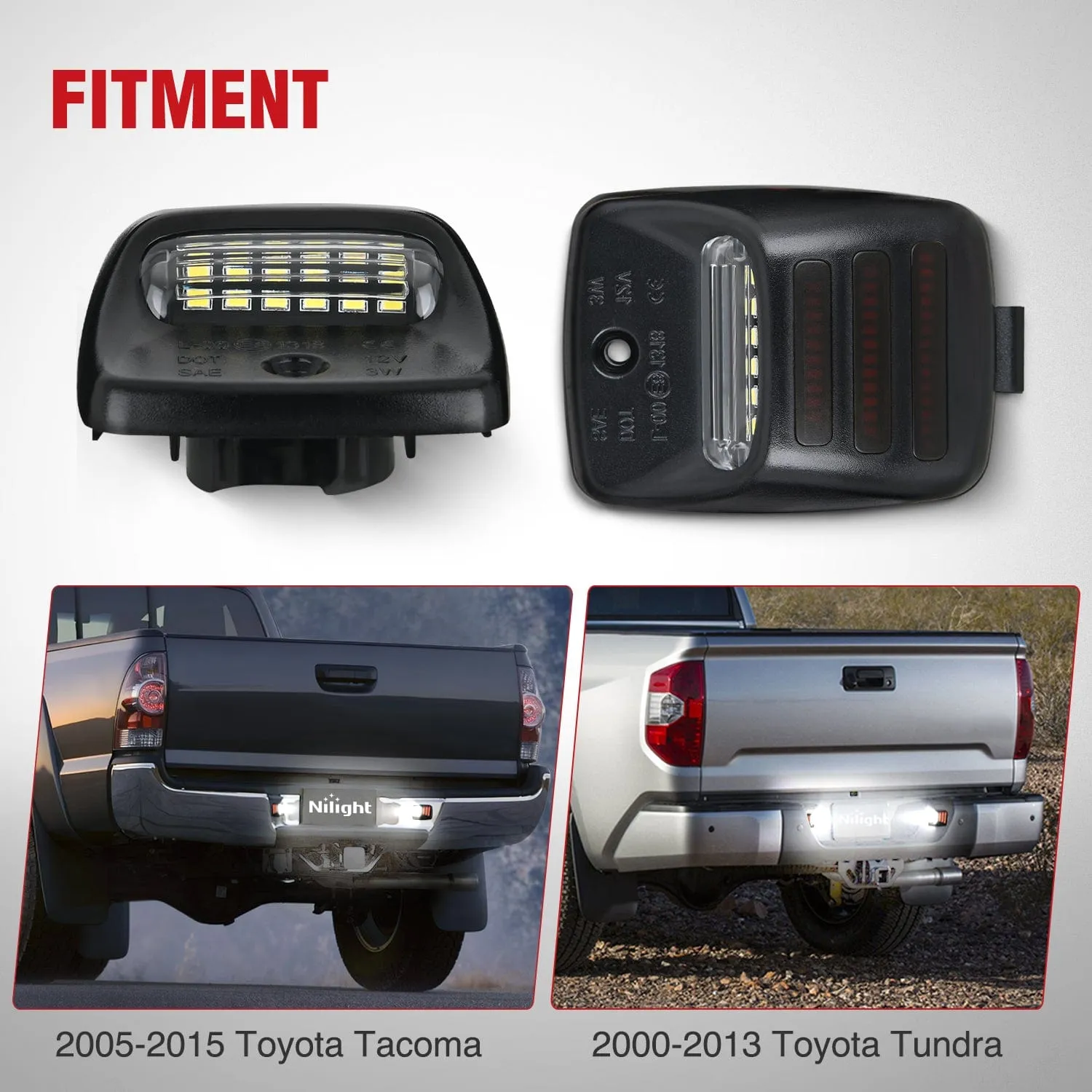 License Plate Lights Compatible with 2005 2006 2007 2008 2009 2010 2011 2012 2013 2014 2015 Toyota Tacoma 2000-2013 Tundra Red Triple OLED Tube 6000K White 2PCS Pack