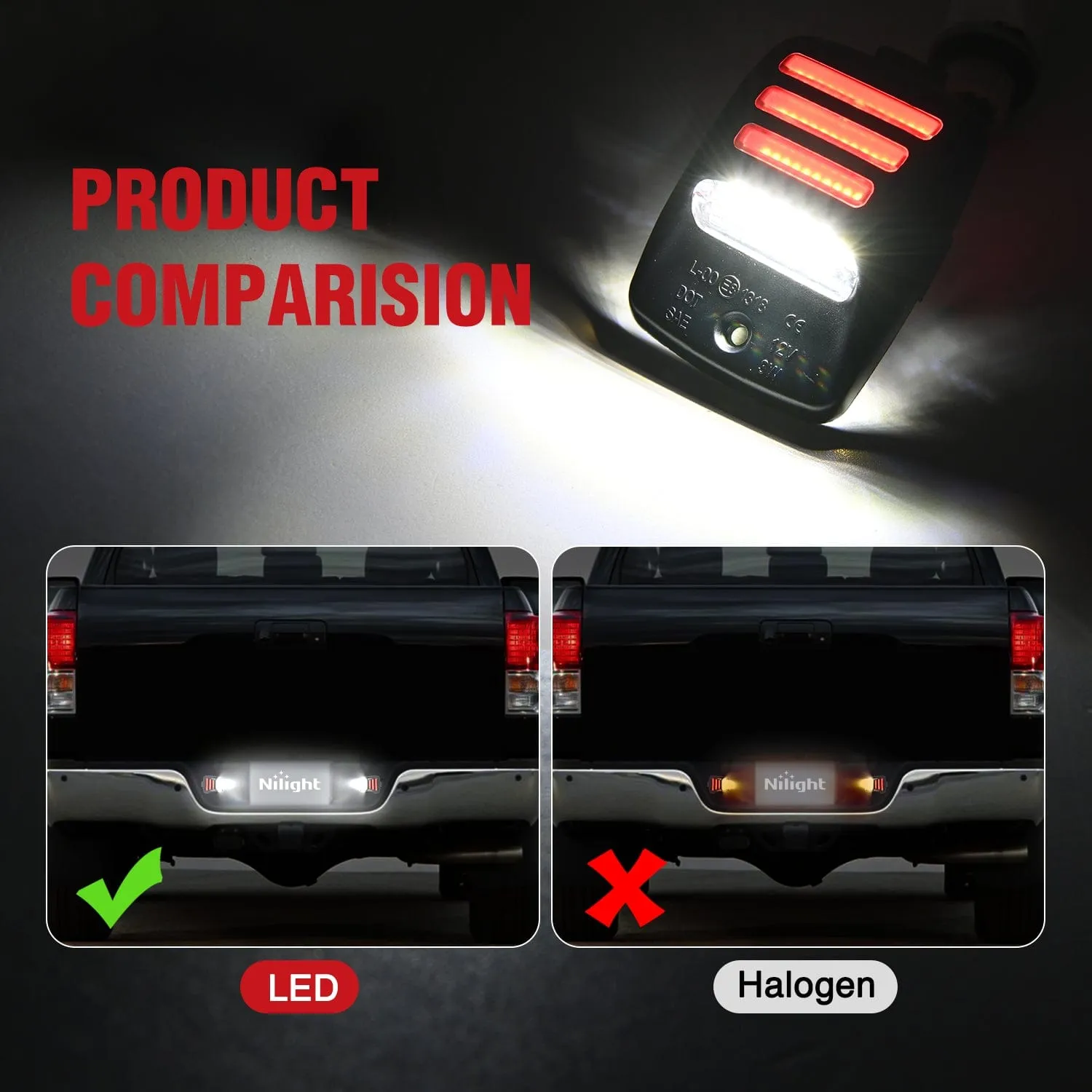 License Plate Lights Compatible with 2005 2006 2007 2008 2009 2010 2011 2012 2013 2014 2015 Toyota Tacoma 2000-2013 Tundra Red Triple OLED Tube 6000K White 2PCS Pack