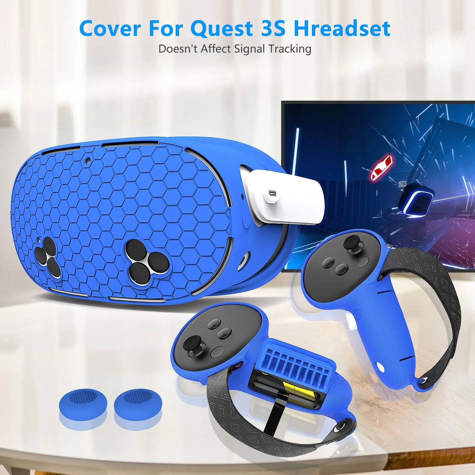 Meta Quest 3 and Quest 3S VR Silicone Protective Cover 7 Pieces Set Hexagon Compatible With Quest 3