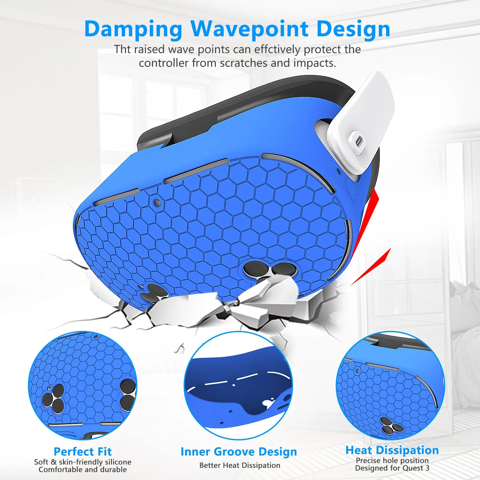 Meta Quest 3 and Quest 3S VR Silicone Protective Cover 7 Pieces Set Hexagon Compatible With Quest 3