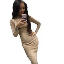 SMILE FISH Women's Autumn Spring Bodycon Dress Long Sleev