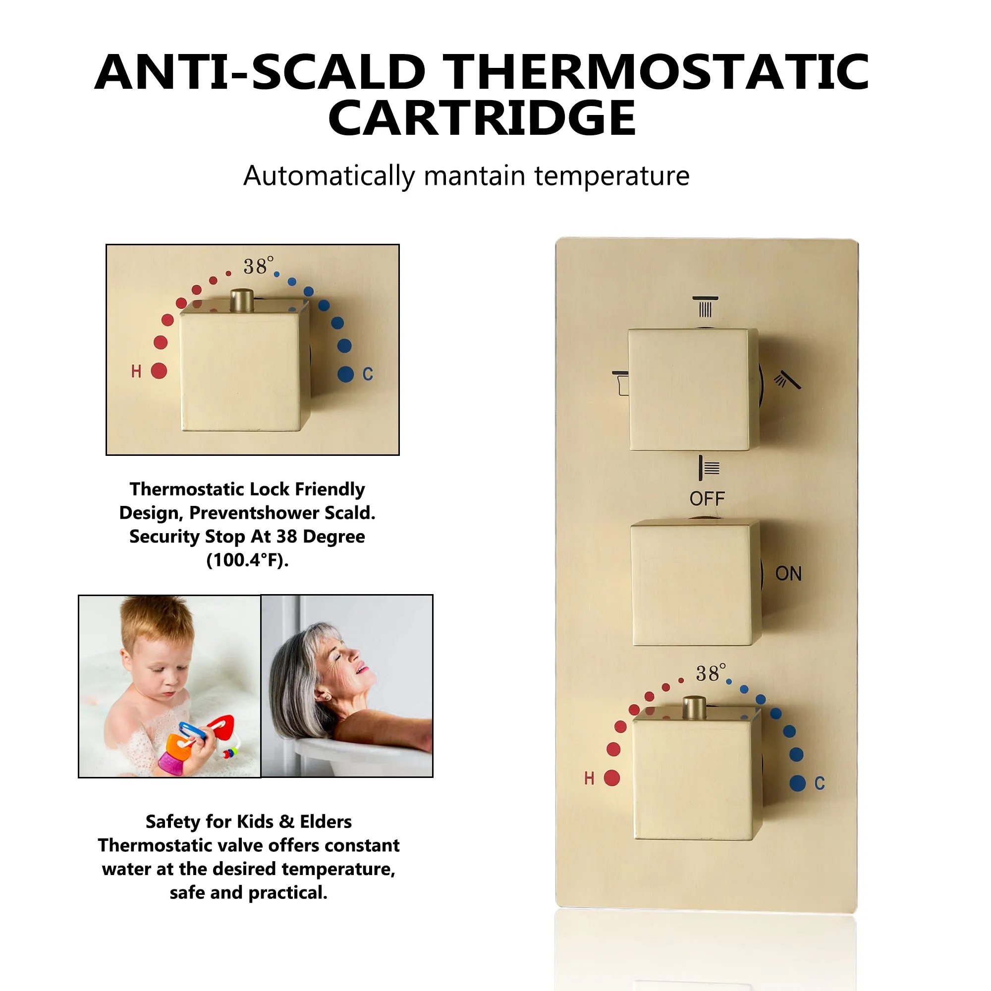 Wall Mount 3 Handle Thermostatic Shower System with 3 Body Jets RB1118