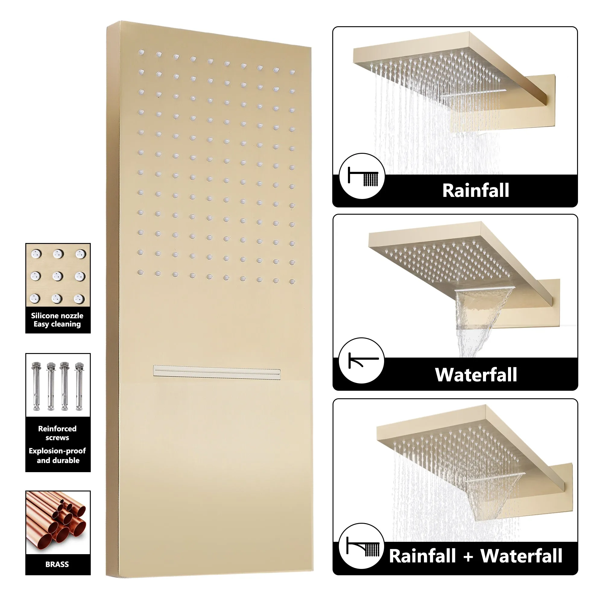 Wall Mount 3 Handle Thermostatic Shower System with 3 Body Jets RB1118