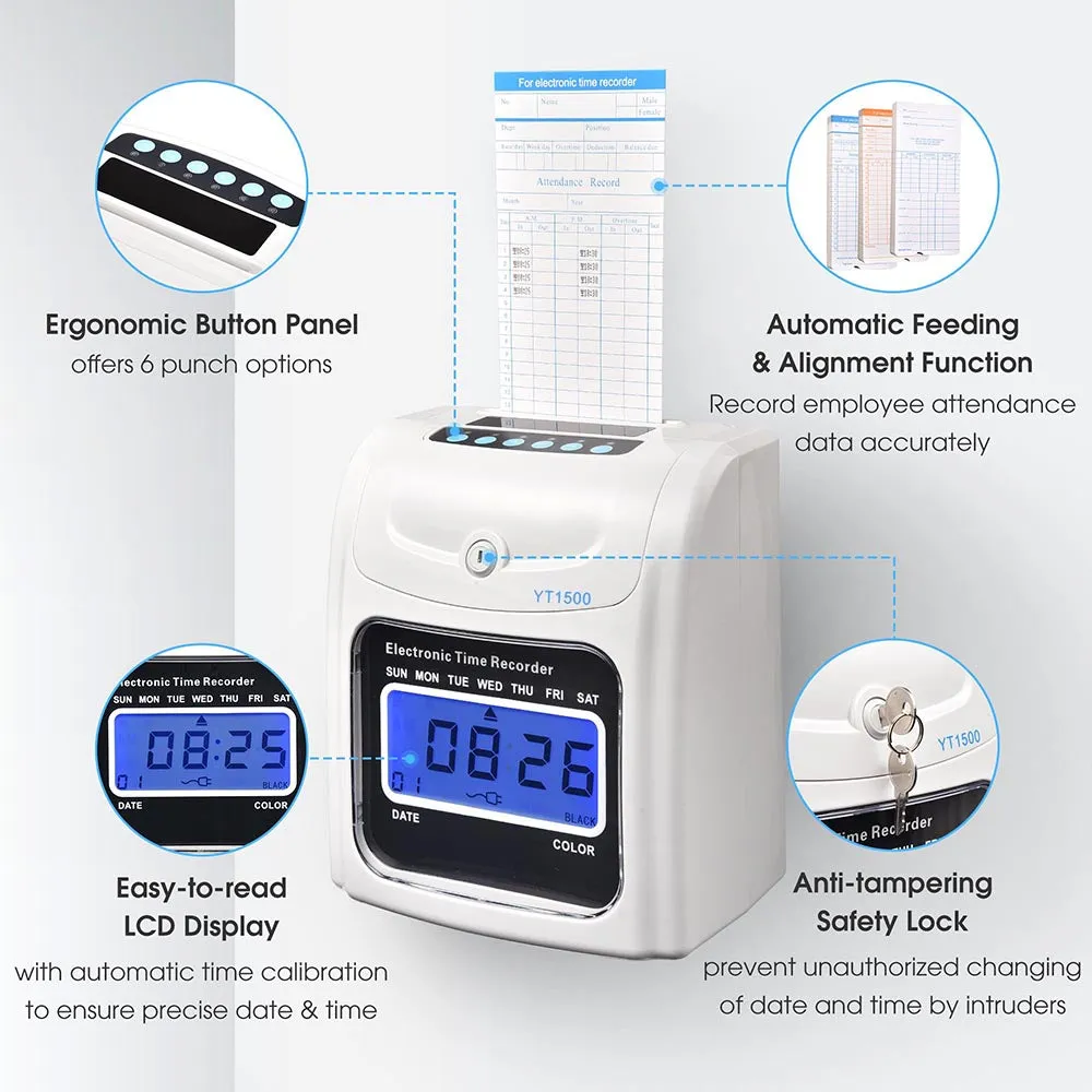 Yescom Punch Clock with Weekly Monthly Cards & Holder